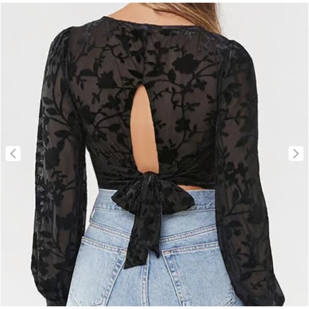 Velvet Burnout Crop Top Long Sleeve Womens Sz Medium Goth Whimsigoth Dark Fairy - Picture 1 of 6